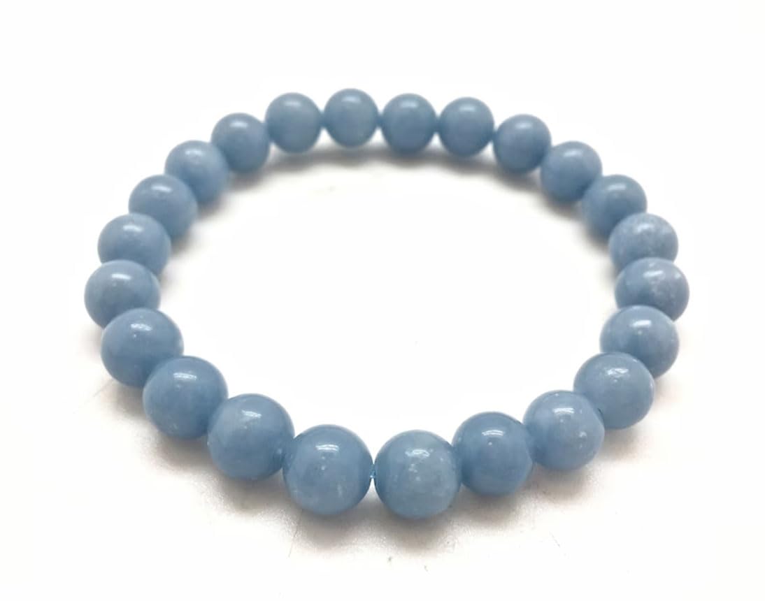 Angelite Bracelet for Healing - Divinity Crystals Natural Semi Precious Gemstone Bracelet with 8mm Round Beads for Reiki and Chakra Balance Default Title